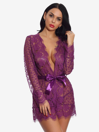 パープル ローブ サッシュ シアー ランジェリー