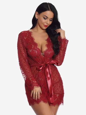 ワインレッド ローブ サッシュ シアー ランジェリー