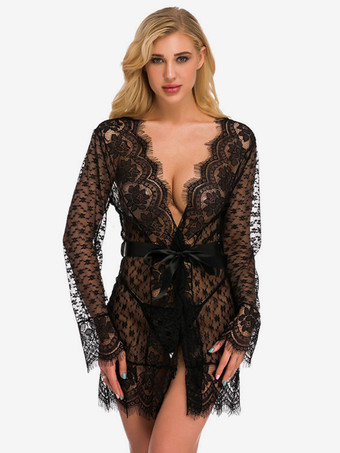 ブラック ローブ サッシュ シアー ランジェリー