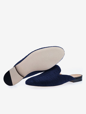 メンズ スリッポン ミュール ベルベット テクスチャード ラウンドトゥ ローファーシューズ