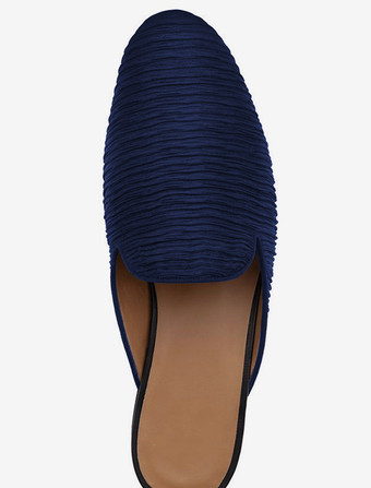 メンズ スリッポン ミュール ベルベット テクスチャード ラウンドトゥ ローファーシューズ