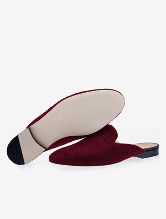 メンズ スリッポン ミュール ベルベット テクスチャード ラウンドトゥ ローファーシューズ