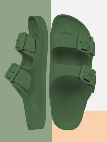 Green Women's Slide Sandals Casual Rubber Round Toe Slippers