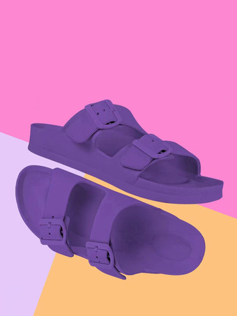 Purple Women's Slide Sandals Casual Rubber Round Toe Slippers