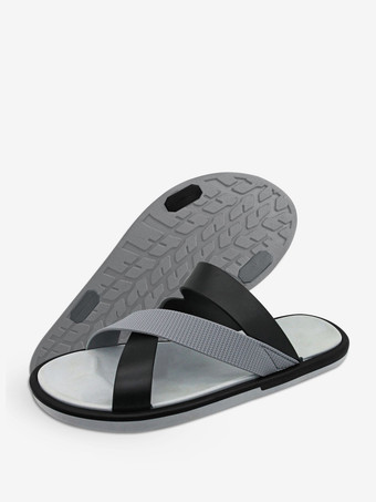 GrisSandales à glissière pour femmes pantoufles décontractées en caoutchouc bicolores à bout rond