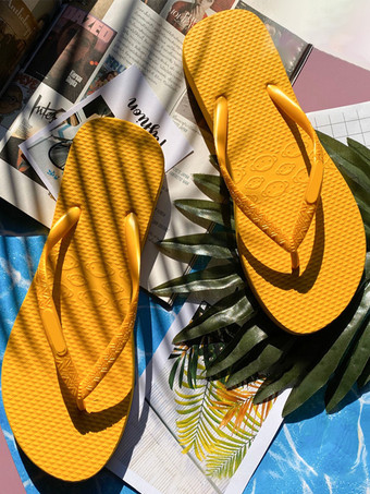 イエローレディース ラウンドトゥ ラバー コーヒーブラウン スライド サンダル