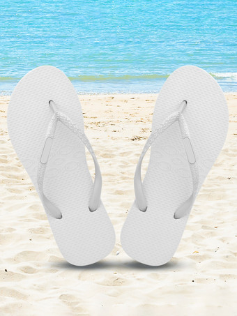 ホワイト レディース ラウンドトゥ ラバー コーヒーブラウン スライド サンダル