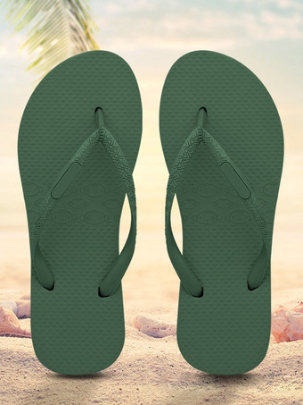 グリーン レディース ラウンドトゥ ラバー コーヒーブラウン スライド サンダル