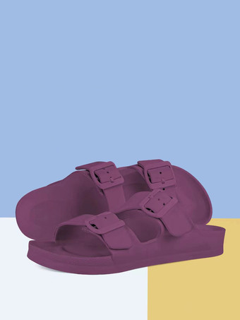 Burgundy Women's Slide Sandals Casual Rubber Round Toe Slippers