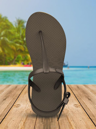 Coffee BrownWomen's Buttons Round Toe Rubber Slide Sandals Blue