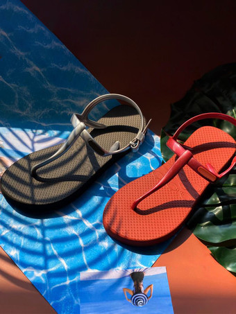 Red Women's Buttons Round Toe Rubber Slide Sandals Blue