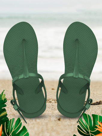 Green Women's Buttons Round Toe Rubber Slide Sandals Blue