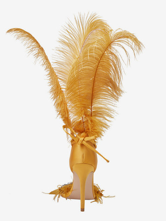 ハイヒール サンダル ゴールド フェザー ディテール ラインストーン プロム パーティー シューズ