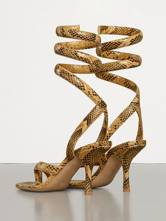 Sandalias de tacón para mujer con tiras en los dedos y tacón alto con diseño de serpiente