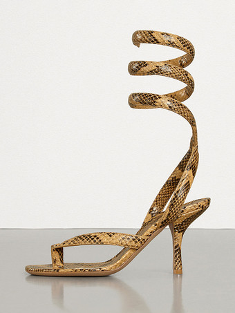 Sandalias de tacón para mujer con tiras en los dedos y tacón alto con diseño de serpiente