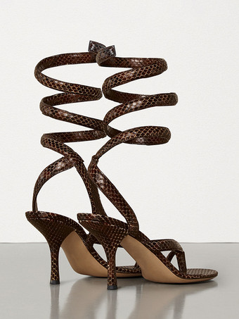 Sandalias de tacón para mujer con tiras en los dedos y tacón alto con diseño de serpiente