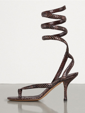 Sandalias de tacón para mujer con tiras en los dedos y tacón alto con diseño de serpiente