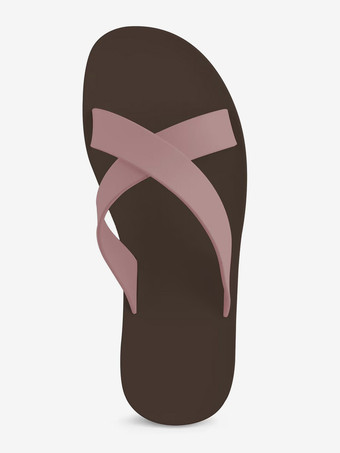 ブラウン レディース スライド サンダル カジュアル ラバー ツートンカラー ラウンドトゥ スリッパ