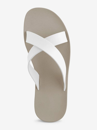 ホワイト レディース スライド サンダル カジュアル ラバー ツートンカラー ラウンドトゥ スリッパ