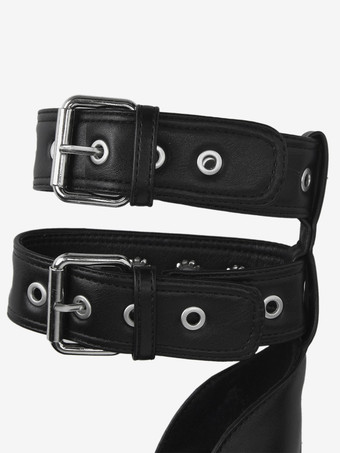 ブラック ハイヒール ポインテッドトゥ バックル ディテール スティレット ヒール パンプス