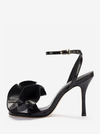 High Heel Sandals Gold Round Toe Flowers Prom shoes Women Party Shoes