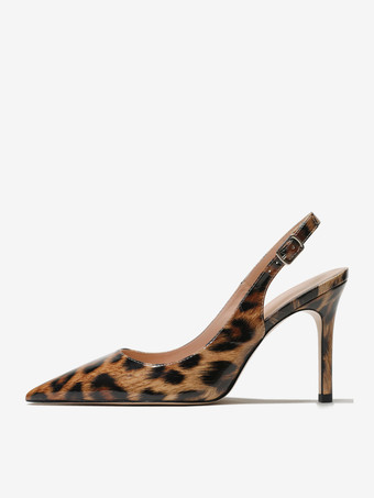 レディース スリングバック ヒール ボタン スティレット ヒール パンプス