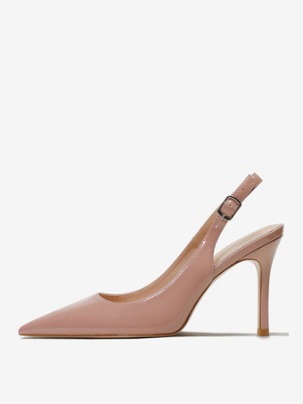 レディース スリングバック ヒール ボタン スティレット ヒール パンプス