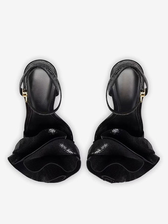 High Heel Sandals Gold Round Toe Flowers Prom shoes Women Party Shoes