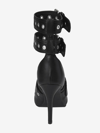 ブラック ハイヒール ポインテッドトゥ バックル ディテール スティレット ヒール パンプス