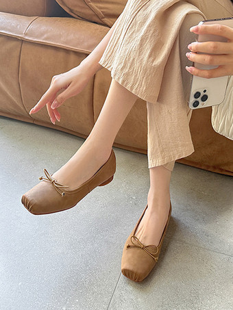 KakiBallerine da donna con fiocco scarpe basse con punta quadrata