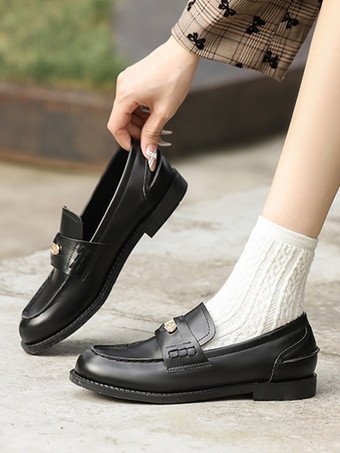 ブラウン スリッポン ローファー レディース ラウンドトゥ デザイン ペニー ローファー