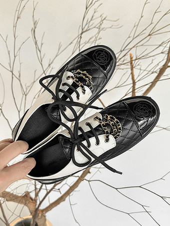 レディース オックスフォード ブラック ラウンドトゥ パピー ヒール レースアップ カジュアル シューズ