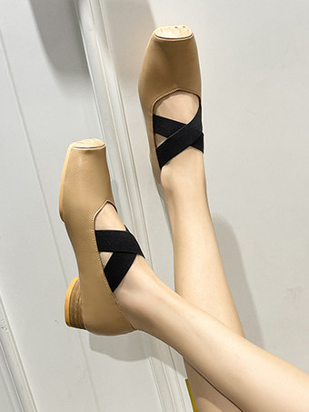 レディース バレエ フラット スクエアトゥ 牛革 クリスクロス バレリーナ フラット シューズ