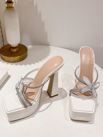 Sandales Sexy Femmes Bout Carré Talons Aiguilles Papillon Chaussures Semelle Épaisse