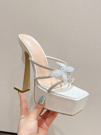 Sandales Sexy Femmes Bout Carré Talons Aiguilles Papillon Chaussures Semelle Épaisse