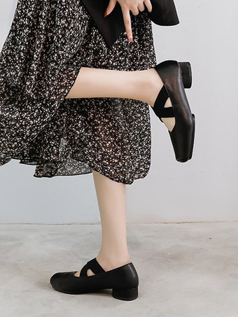 レディース バレエ フラット スクエアトゥ 牛革 クリスクロス バレリーナ フラット シューズ