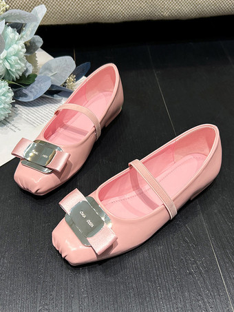 Schwarze Ballerinas mit quadratischer Zehenpartie und Schleife für Damen