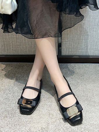 Schwarze Ballerinas mit quadratischer Zehenpartie und Schleife für Damen