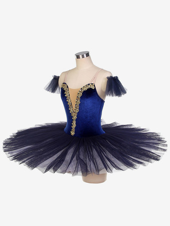バレエ ダンス衣装 ディープブルー 女の子 大人用 バレリーナ フリル レース ポリエステル ドレス パフォーマンスウェア