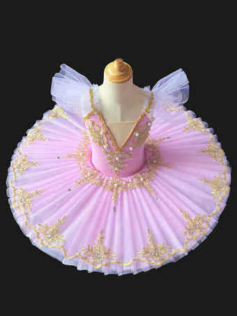 ピンクバレエ ダンス衣装 ホワイト レディース 子供用 バレリーナ パール フリル レース ポリエステル ドレス ダンスウェア