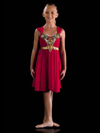 レッド バレエ ドレス レッド レディース 子供用 バレリーナ ラインストーン ポリエステル ドレス ダンスウェア