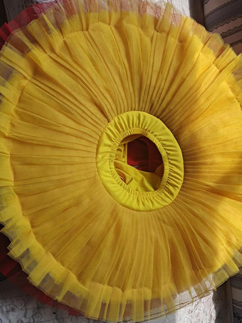 イエローバレエドレス レッド レディース 子供 バレリーナ フリル ポリエステル スカート パフォーマンスウェア