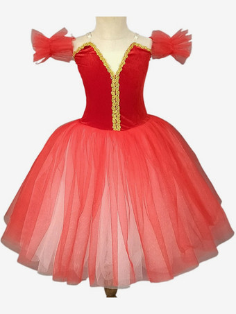 レッド バレエ ダンス衣装 レッド 女の子 子供 バレリーナ フリル レース ポリエステル ドレス ダンスウェア