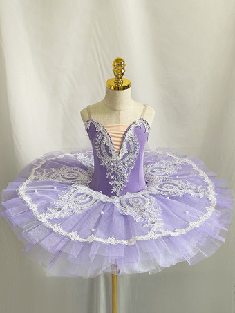 パープル バレエドレス ライトスカイブルー 女の子 子供用 バレリーナ ラインストーン フリル レース ポリエステル ドレス パフォーマンスウェア