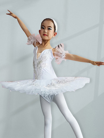 バレエ ドレス ホワイト 女性用 大人用 バレリーナ スパンコール フリル レース ポリエステル ドレス ダンスウェア