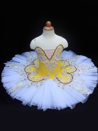 イエローバレエ ダンス衣装 ブルー 女性用 子供用 バレリーナ フリル レース ポリエステル ドレス ダンスウェア