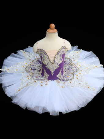 パープル バレエ ダンス衣装 ブルー 女性用 子供用 バレリーナ フリル レース ポリエステル ドレス ダンスウェア