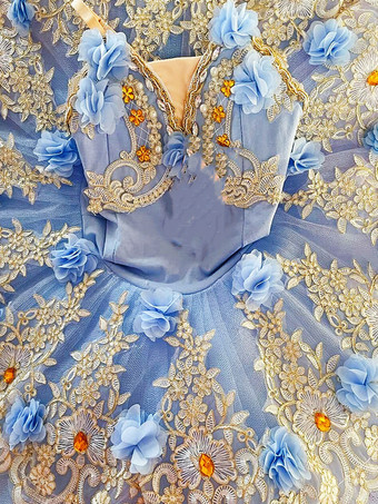 ライトスカイブルーバレエ ダンス衣装 ブルー 女性用 子供用 バレリーナ フリル レース ポリエステル ドレス ダンスウェア