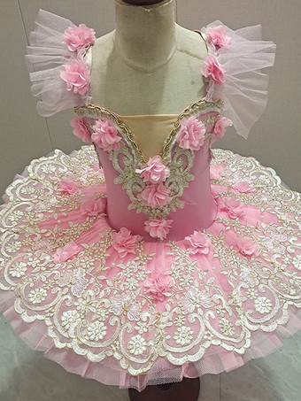 ピンクバレエ ドレス ピンク 子供用 大人用 バレリーナ フリル フラワー レース ポリエステル ドレス パフォーマンスウェア