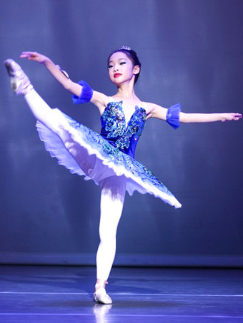 バレエドレス ディープブルー 大人 子供用 バレリーナ フリル レース 花柄 ポリエステル ドレス パフォーマンスウェア